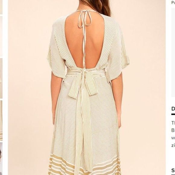 Faithfull the Brand Cream and Tan Striped Midi Dress - Picture 2 of 13